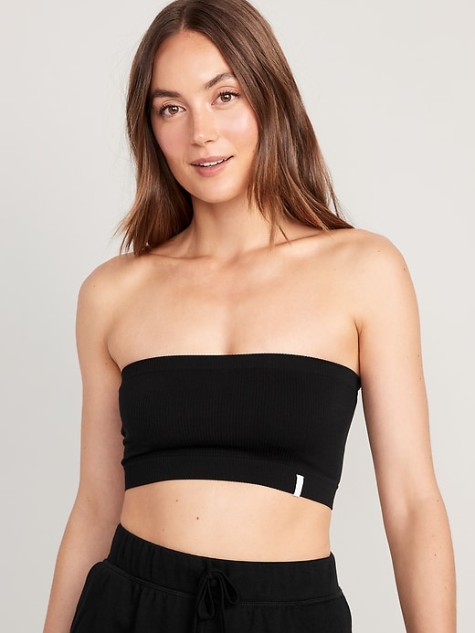 View large product image 1 of 8. Rib-Knit Seamless Bandeau Bralette