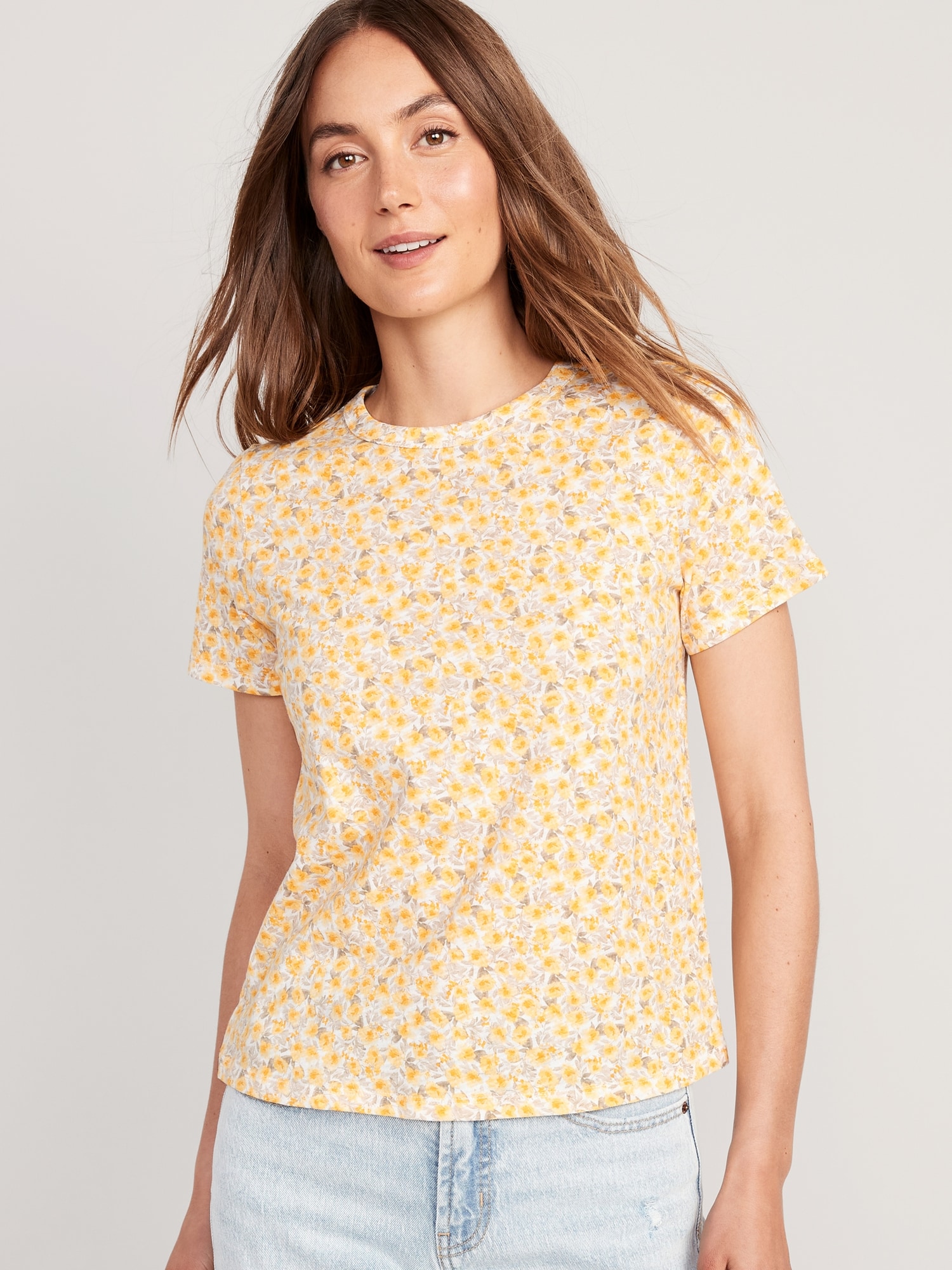 Old Navy EveryWear Printed Slub-Knit T-Shirt for Women yellow. 1