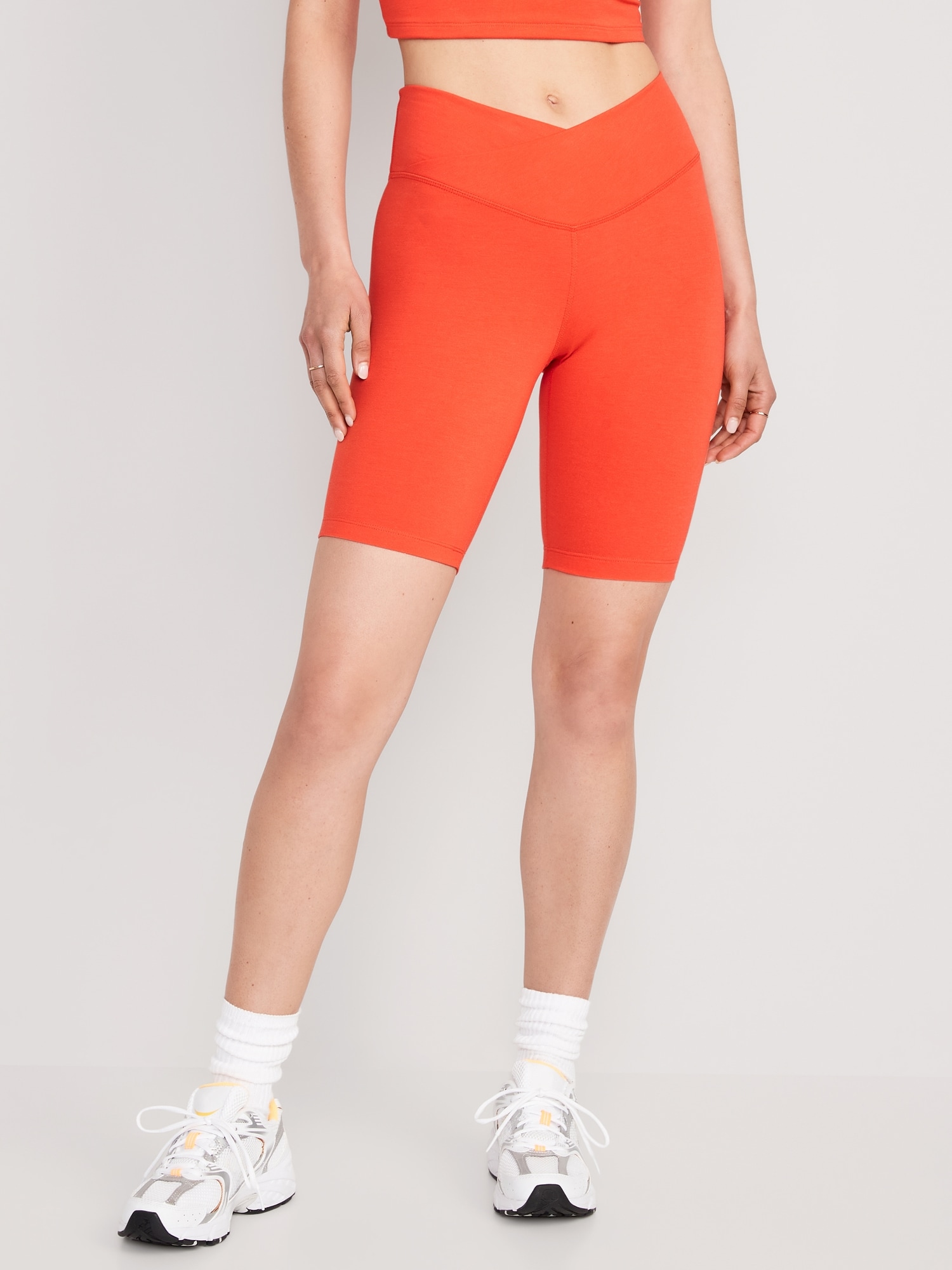 Old Navy Extra High-Waisted PowerChill Biker Shorts for Women -- 8-inch inseam orange. 1