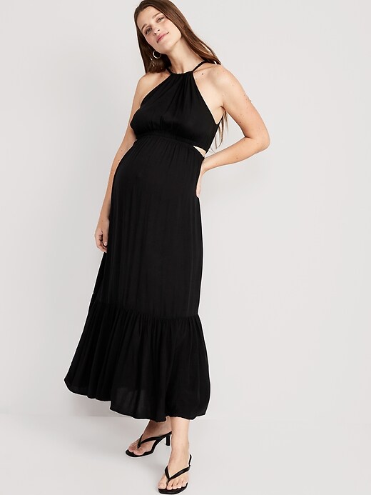 Maternity Waist-Defined Halter Maxi Dress | Old Navy