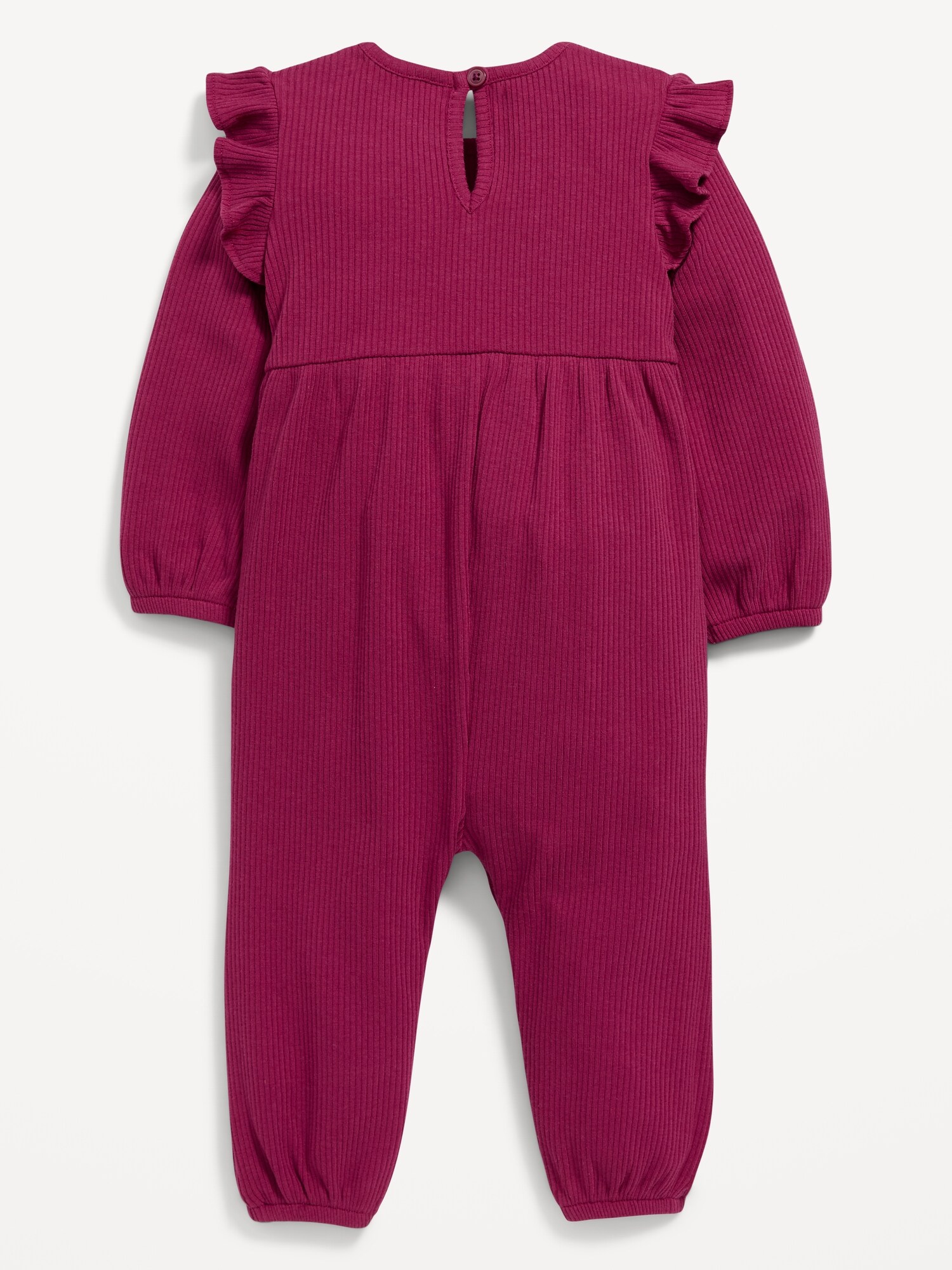 LongSleeve RibKnit RuffleTrim Jumpsuit for Baby Old Navy