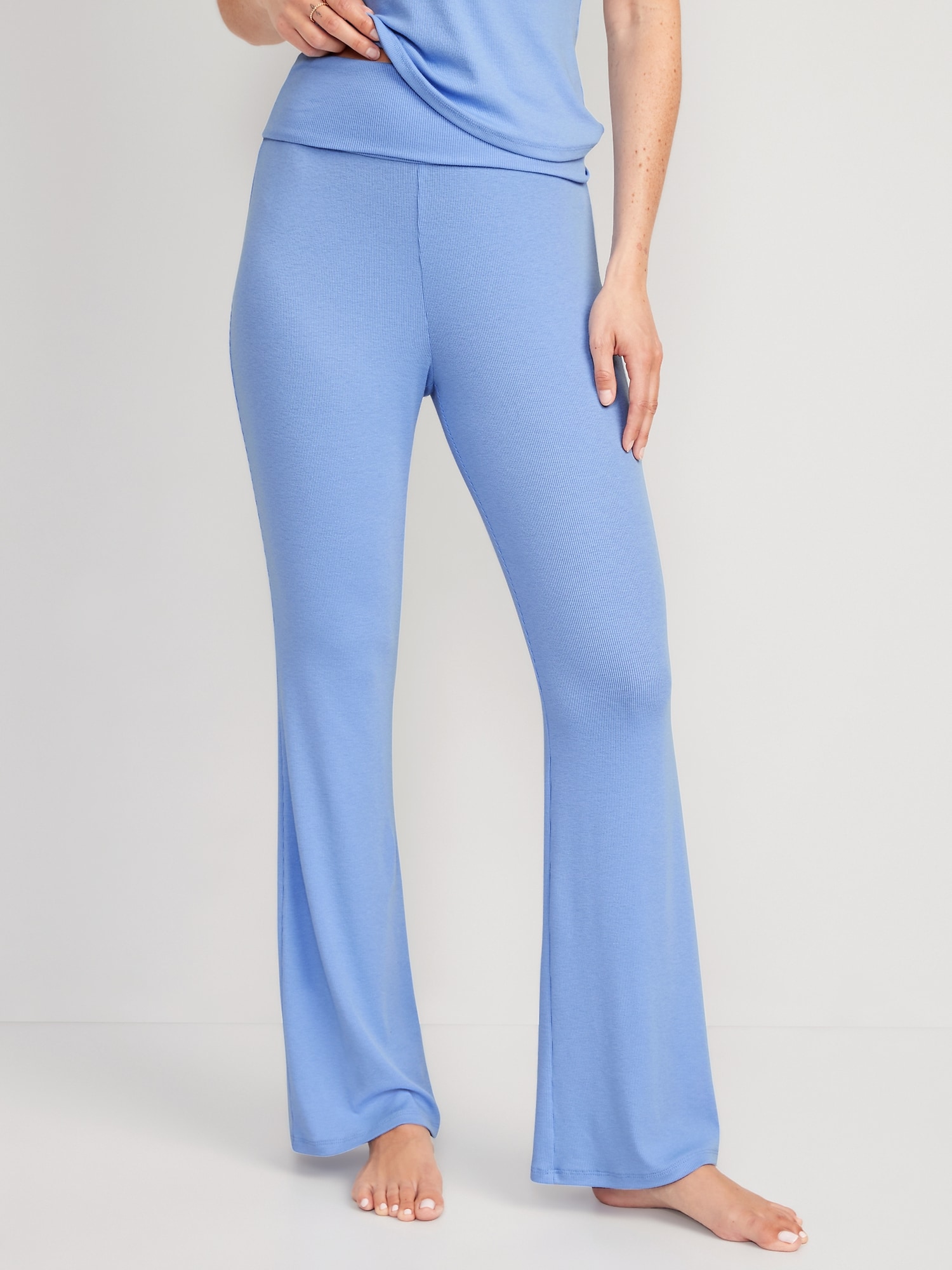 Old Navy - Mid-Rise UltraLite Foldover-Waist Flare Lounge Pants for Women  blue