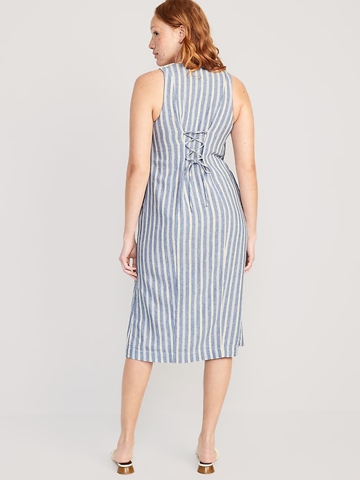 Image number 2 showing, Sleeveless Linen-Blend Button-Front Midi Shift Dress