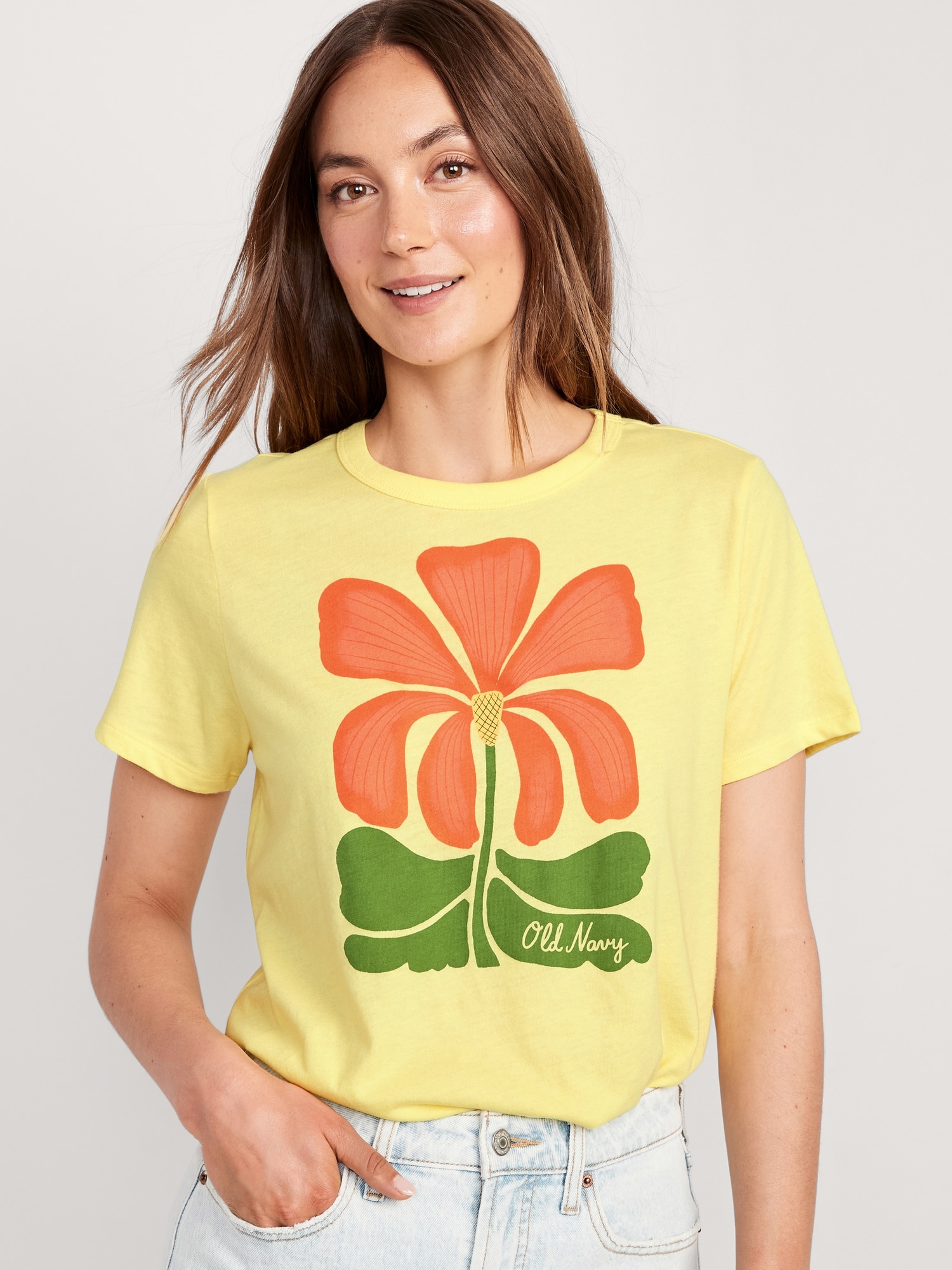 Old Navy EveryWear Logo Graphic T-Shirt for Women yellow. 1