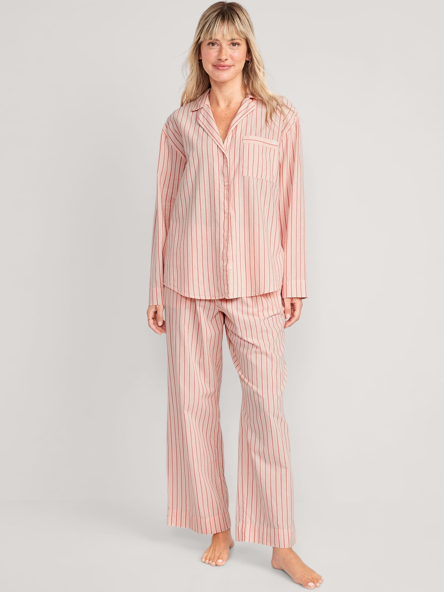 Old Navy Oversized Printed Poplin Pajama Set for Women pink. 1
