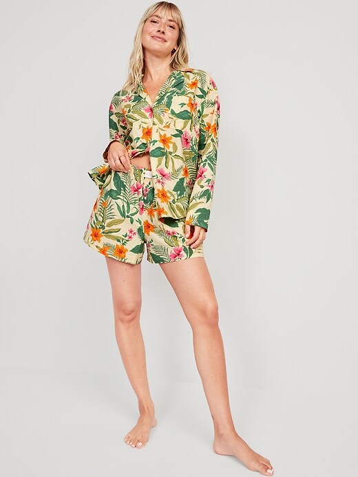 Image number 3 showing, High-Waisted Printed Poplin Pajama Shorts -- 3.5-inch inseam