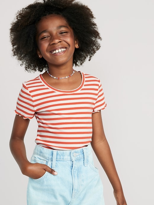 Printed Rib-Knit Lettuce-Edge T-Shirt for Girls | Old Navy