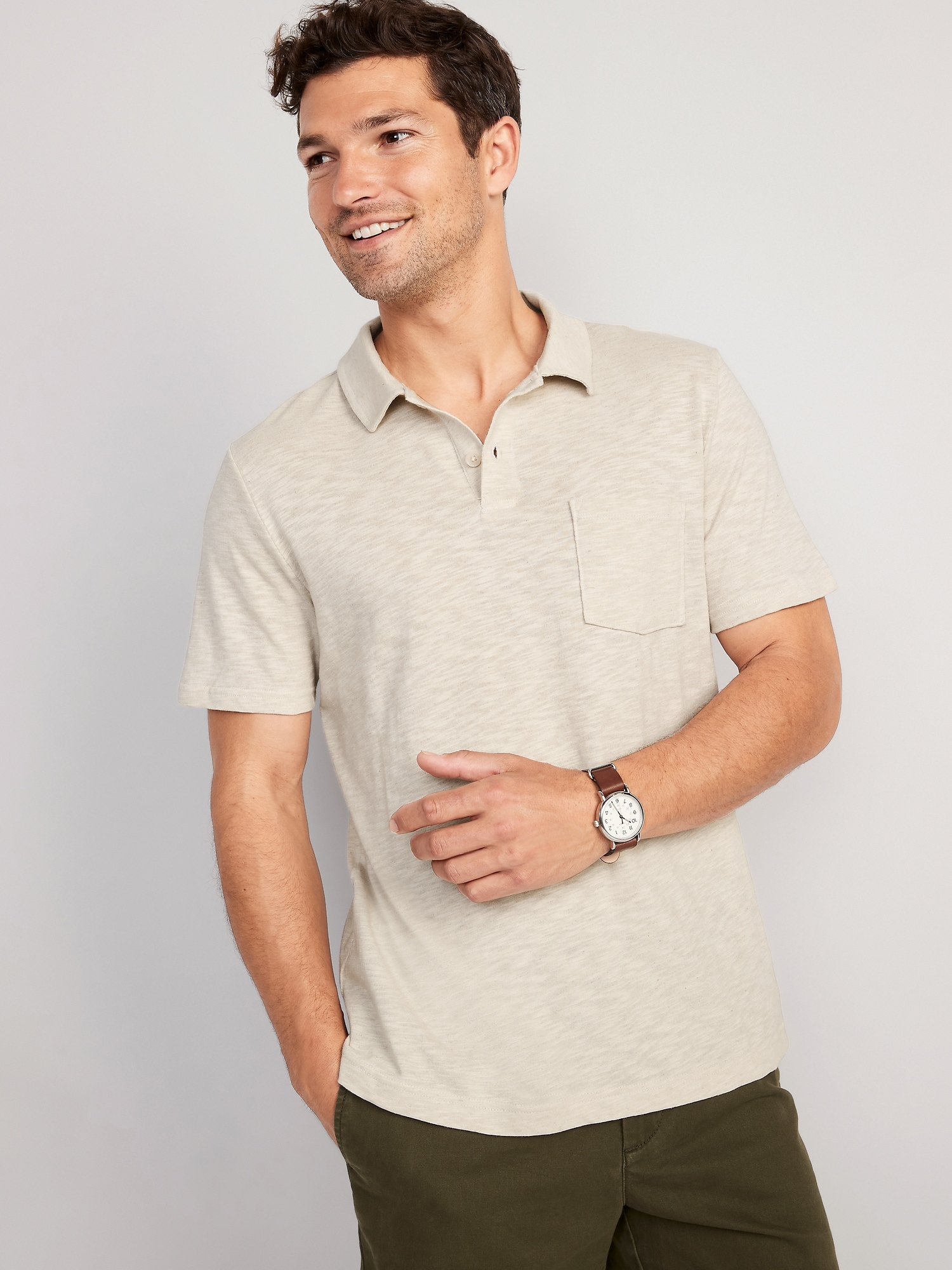 Old Navy Classic Fit Linen-Blend Polo for Men beige. 1
