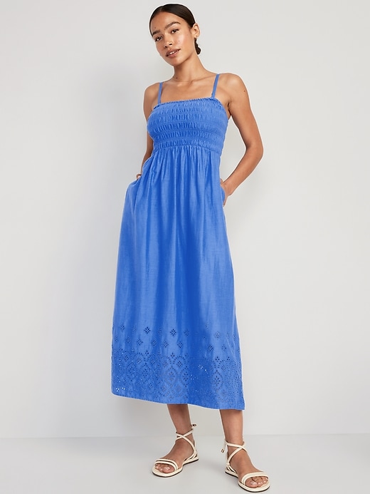 Fit & Flare Eyelet-Embroidered Smocked Maxi Cami Dress | Old Navy