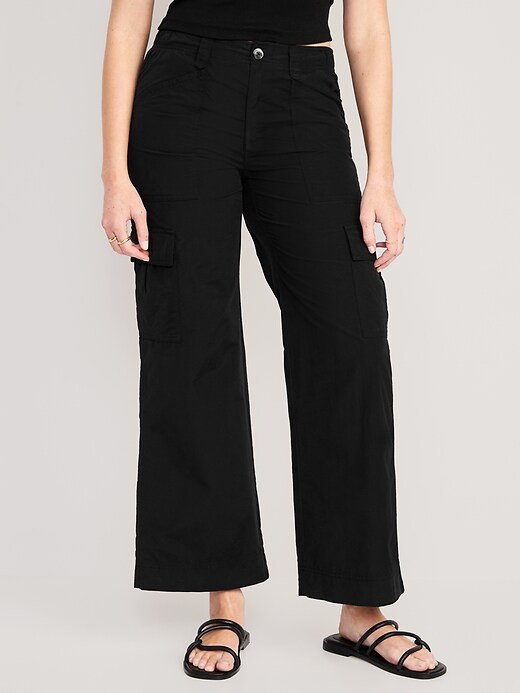 Image number 1 showing, Mid-Rise Wide-Leg Cargo Pants for Women
