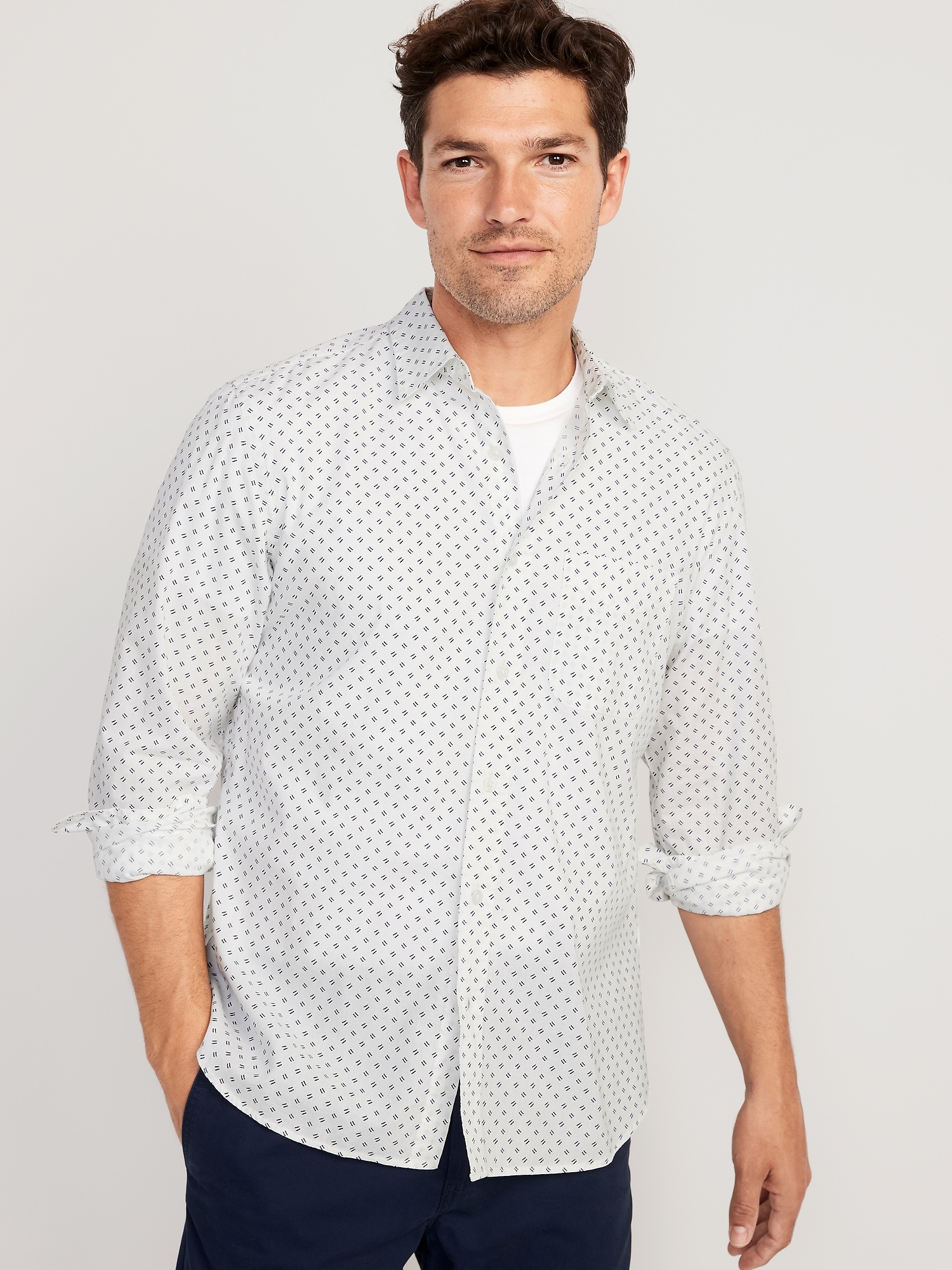 Old Navy Slim-Fit Built-In Flex Everyday Shirt for Men white. 1