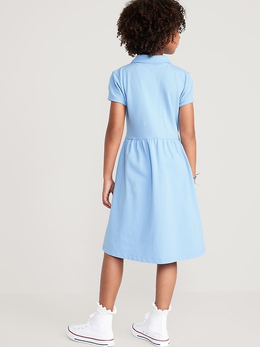 View large product image 2 of 3. School Uniform Fit & Flare Pique Polo Dress for Girls