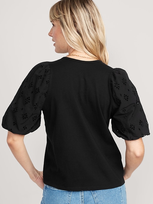 Image number 2 showing, Puff-Sleeve Cutwork Top