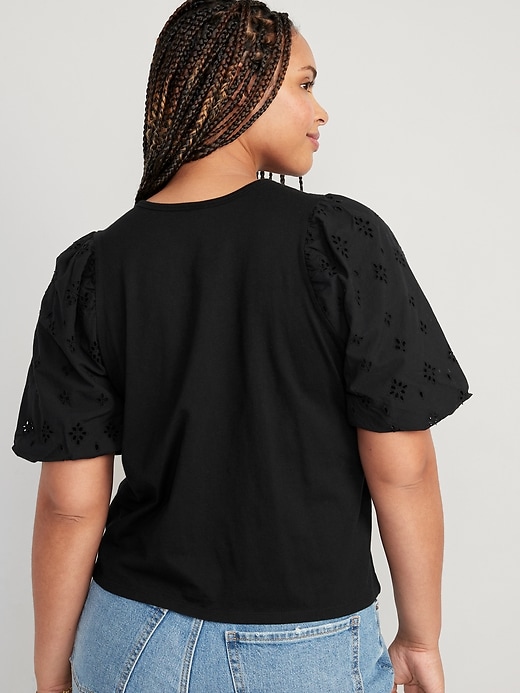 Image number 6 showing, Puff-Sleeve Cutwork Top