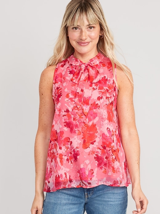 Image number 1 showing, High Neck Bow-Front Chiffon Top