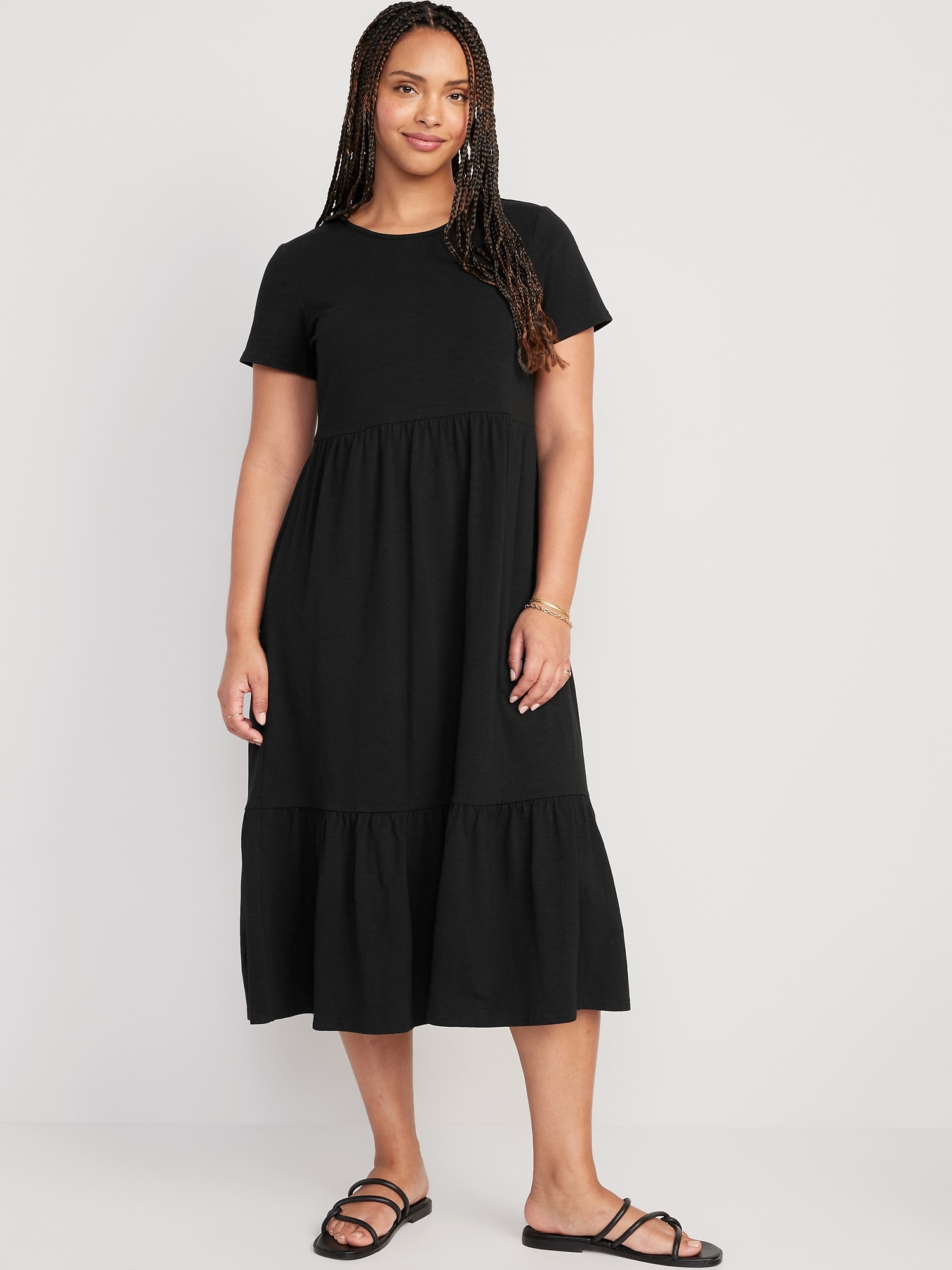 Short-Sleeve Tiered Midi Dress for Women | Old Navy
