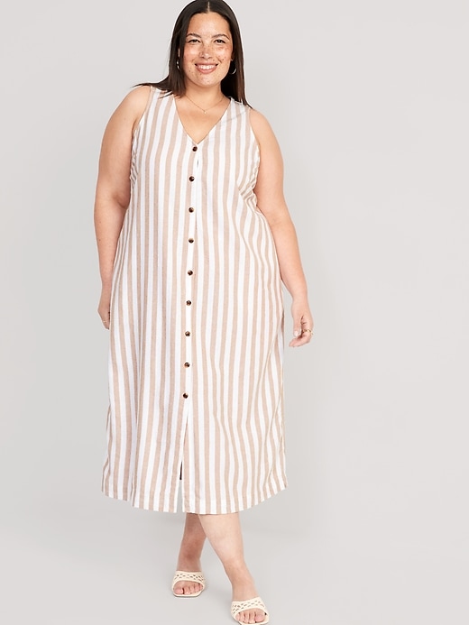 Image number 6 showing, Sleeveless Button-Front Linen-Blend Midi Dress