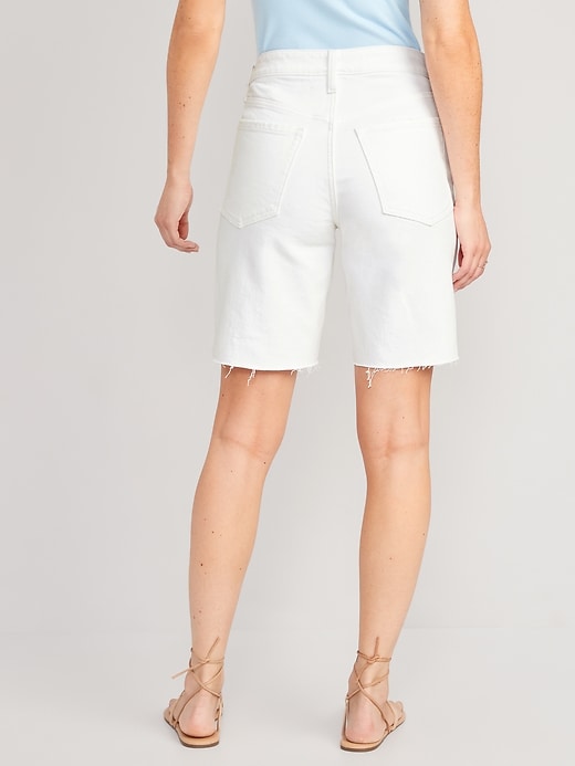 Image number 2 showing, High-Waisted OG Straight Button-Fly White Jean Shorts -- 9-inch inseam
