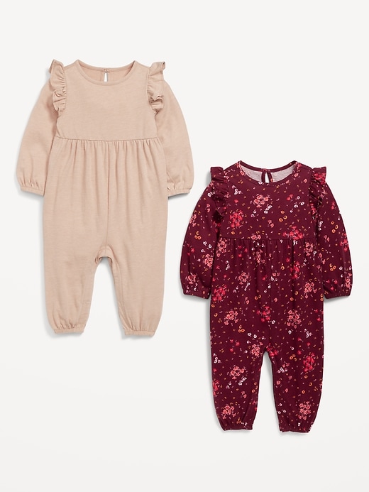 View large product image 2 of 3. 2-Pack Long-Sleeve Ruffle-Trim Jumpsuit for Baby