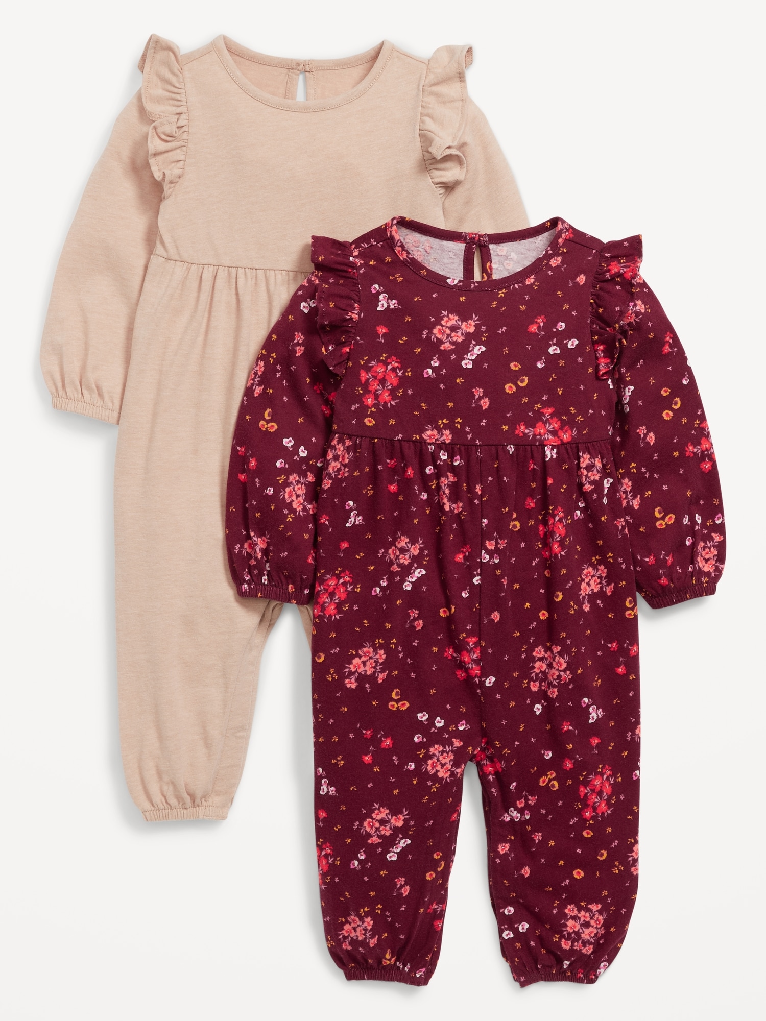 2-Pack Long-Sleeve Ruffle-Trim Jumpsuit for Baby