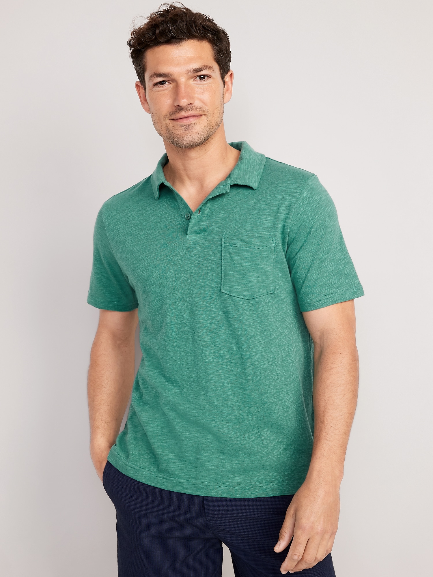Old Navy Classic Fit Linen-Blend Polo for Men green. 1