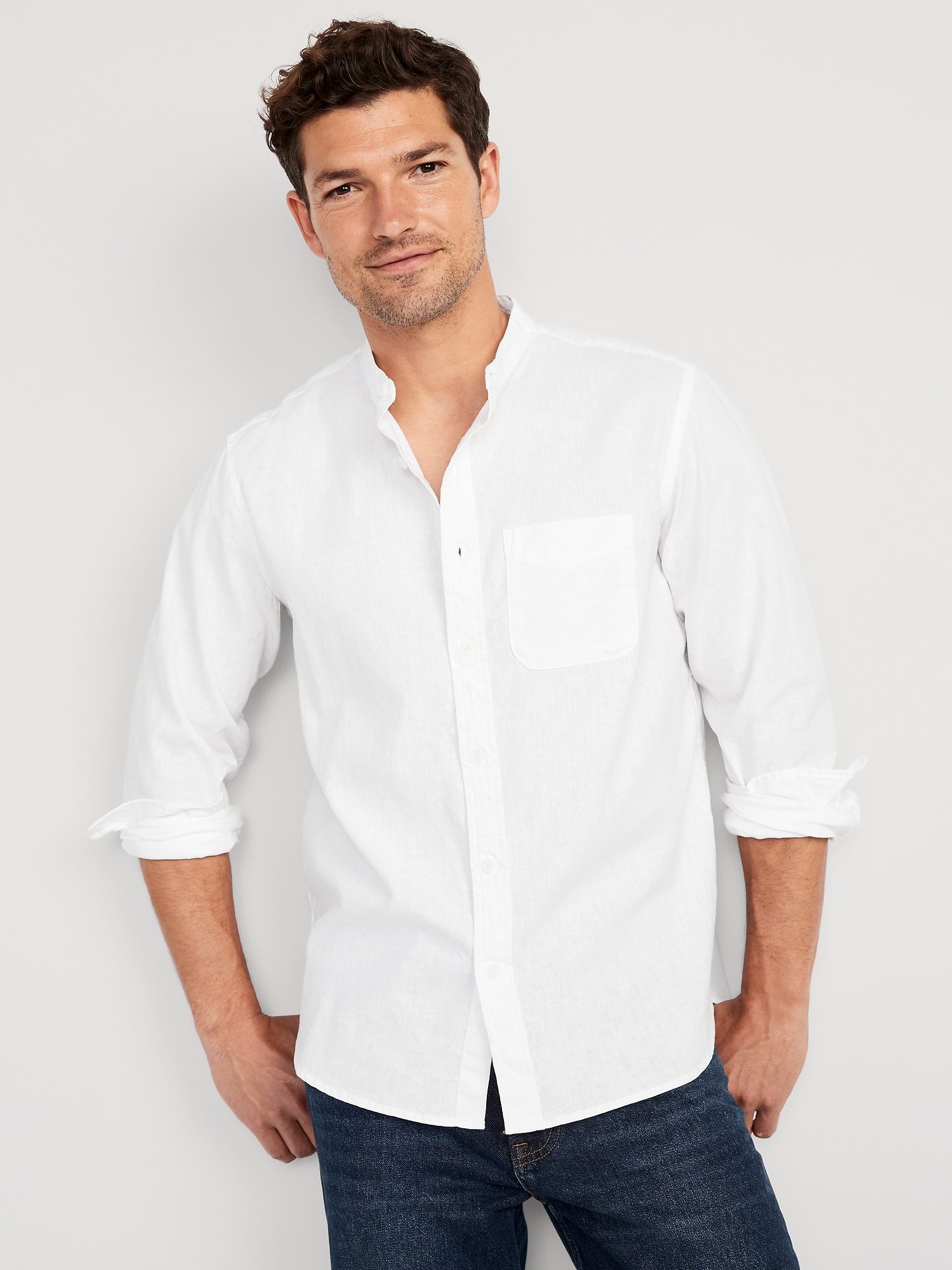 Old Navy Linen-Blend Pocket Shirt for Men white. 1
