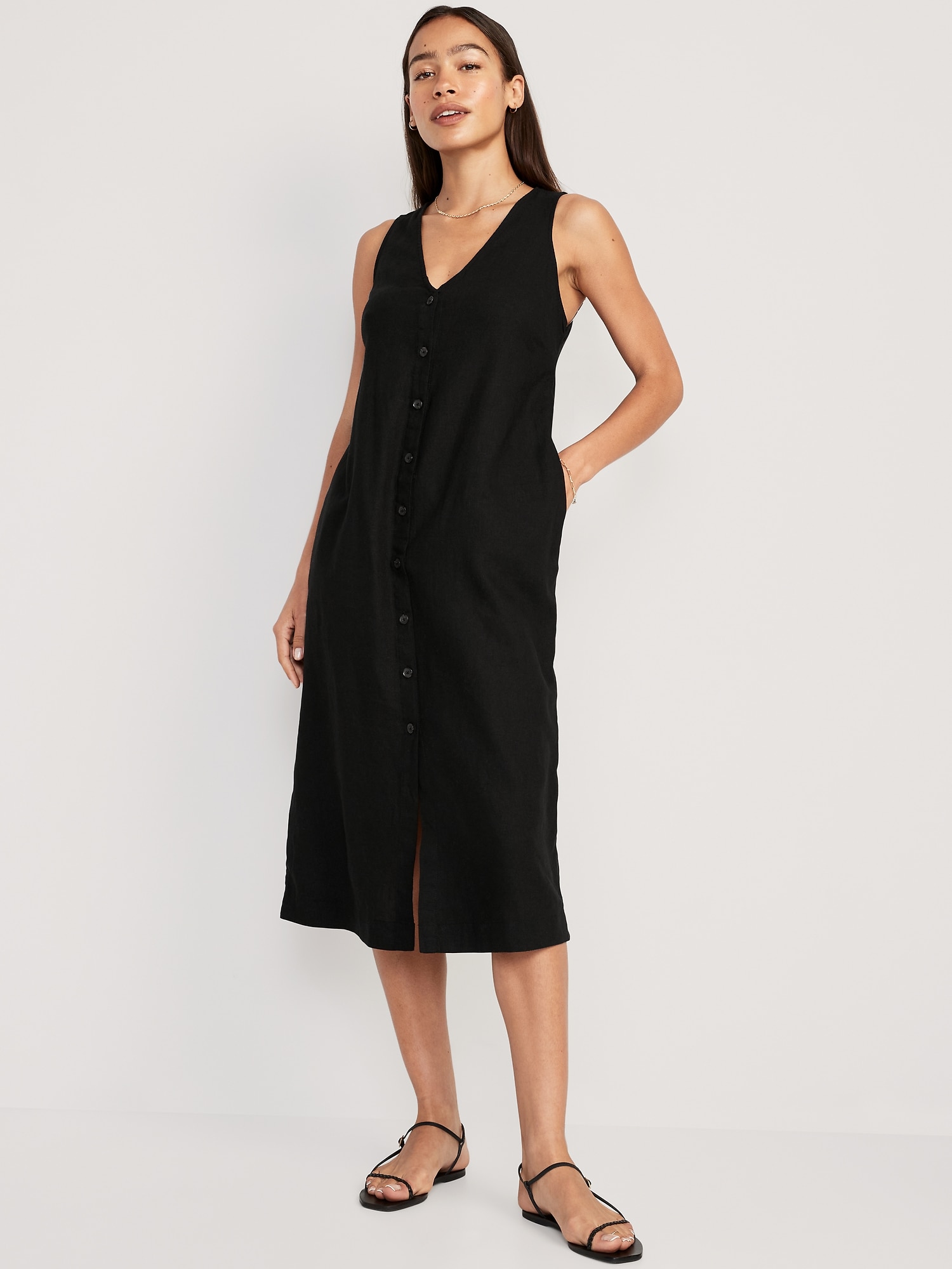Sleeveless Button-Front Linen-Blend Maxi Shift Dress for Women | Old Navy