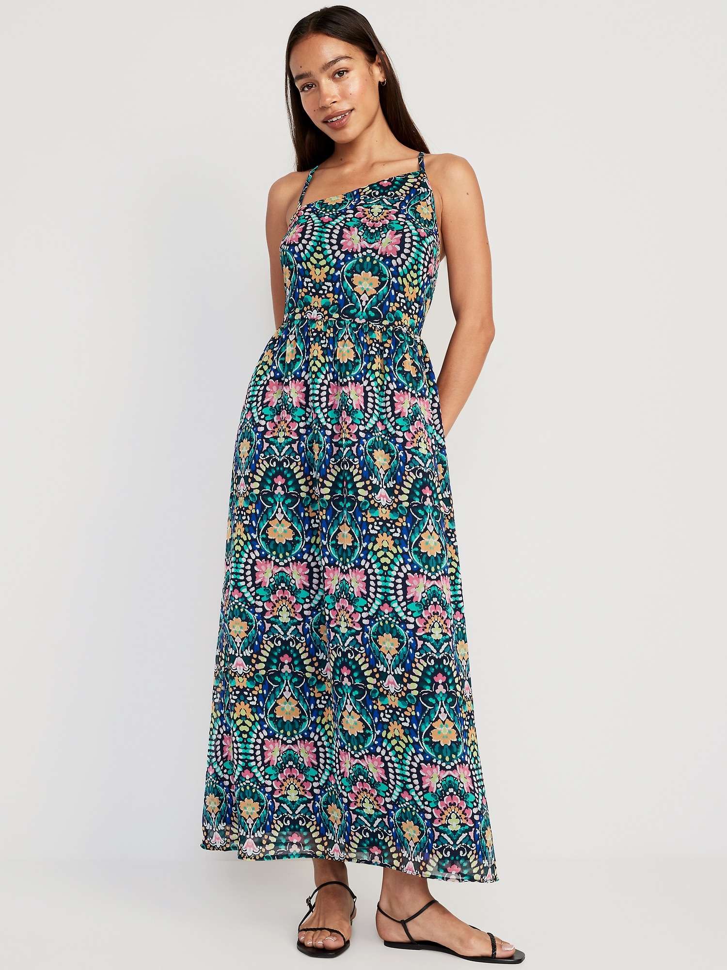 Old Navy Fit & Flare One-Shoulder Maxi Dress for Women blue. 1