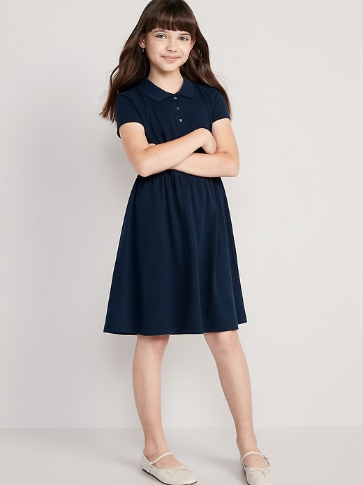 View large product image 1 of 3. School Uniform Fit & Flare Pique Polo Dress for Girls