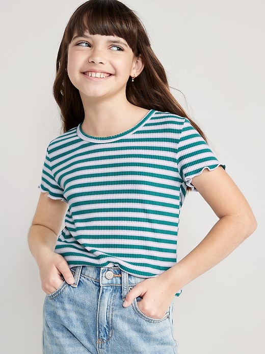 Printed Rib-Knit Lettuce-Edge T-Shirt for Girls | Old Navy