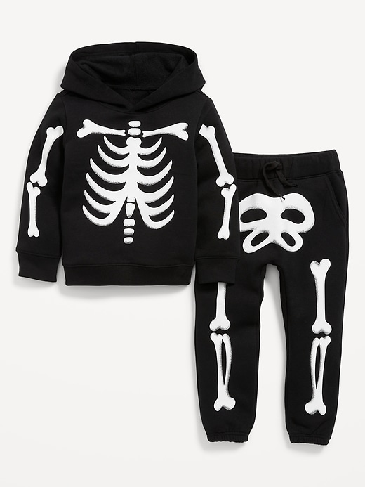 View large product image 1 of 3. Unisex Skeleton Hoodie & Functional Drawstring Sweatpants Set for Toddler