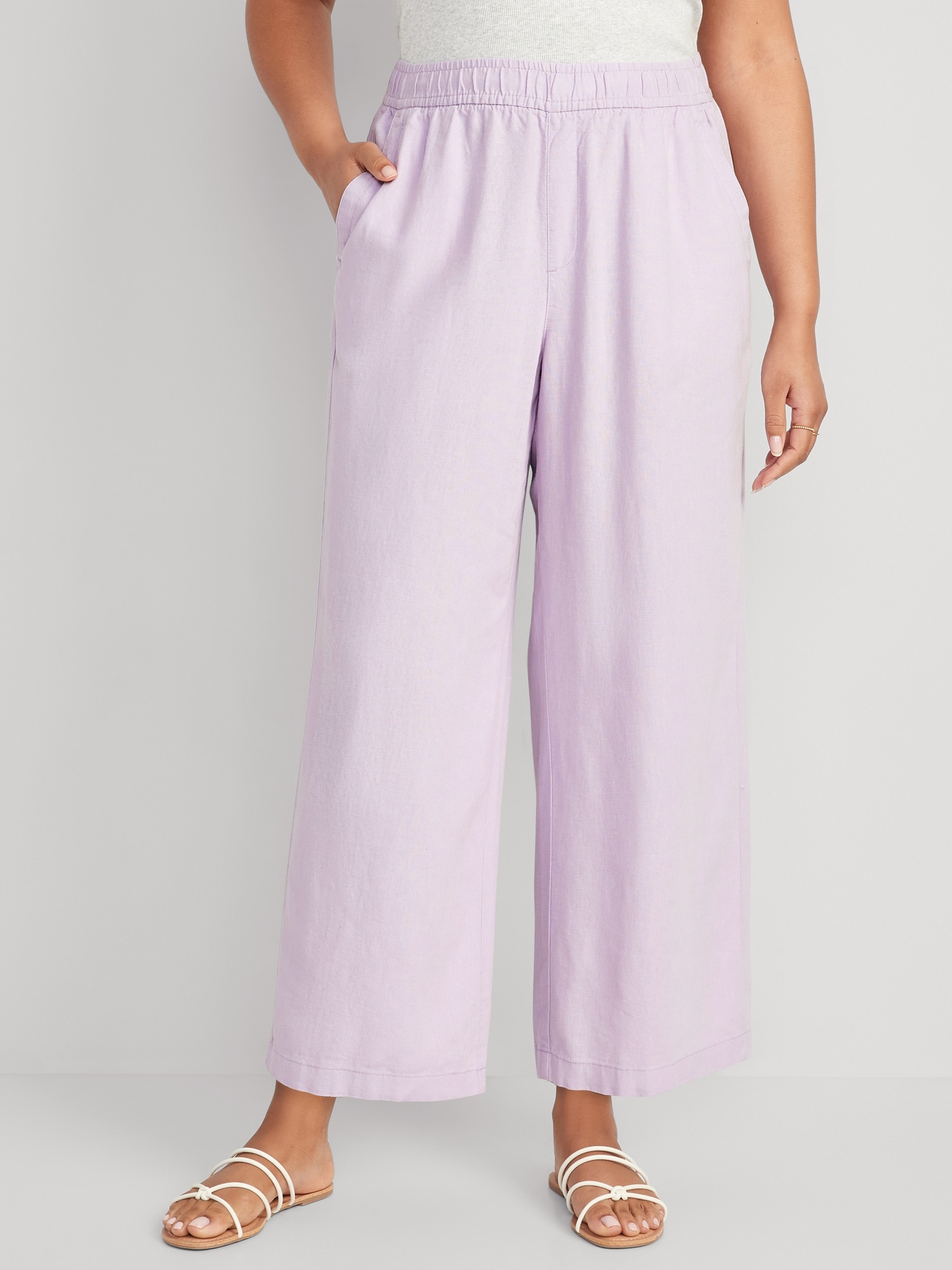High-Waisted Linen-Blend Plus-Size Culotte Pants, Old Navy