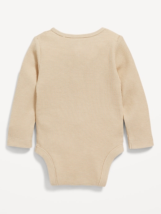 View large product image 2 of 2. Unisex Long-Sleeve Thermal-Knit Henley Bodysuit for Baby