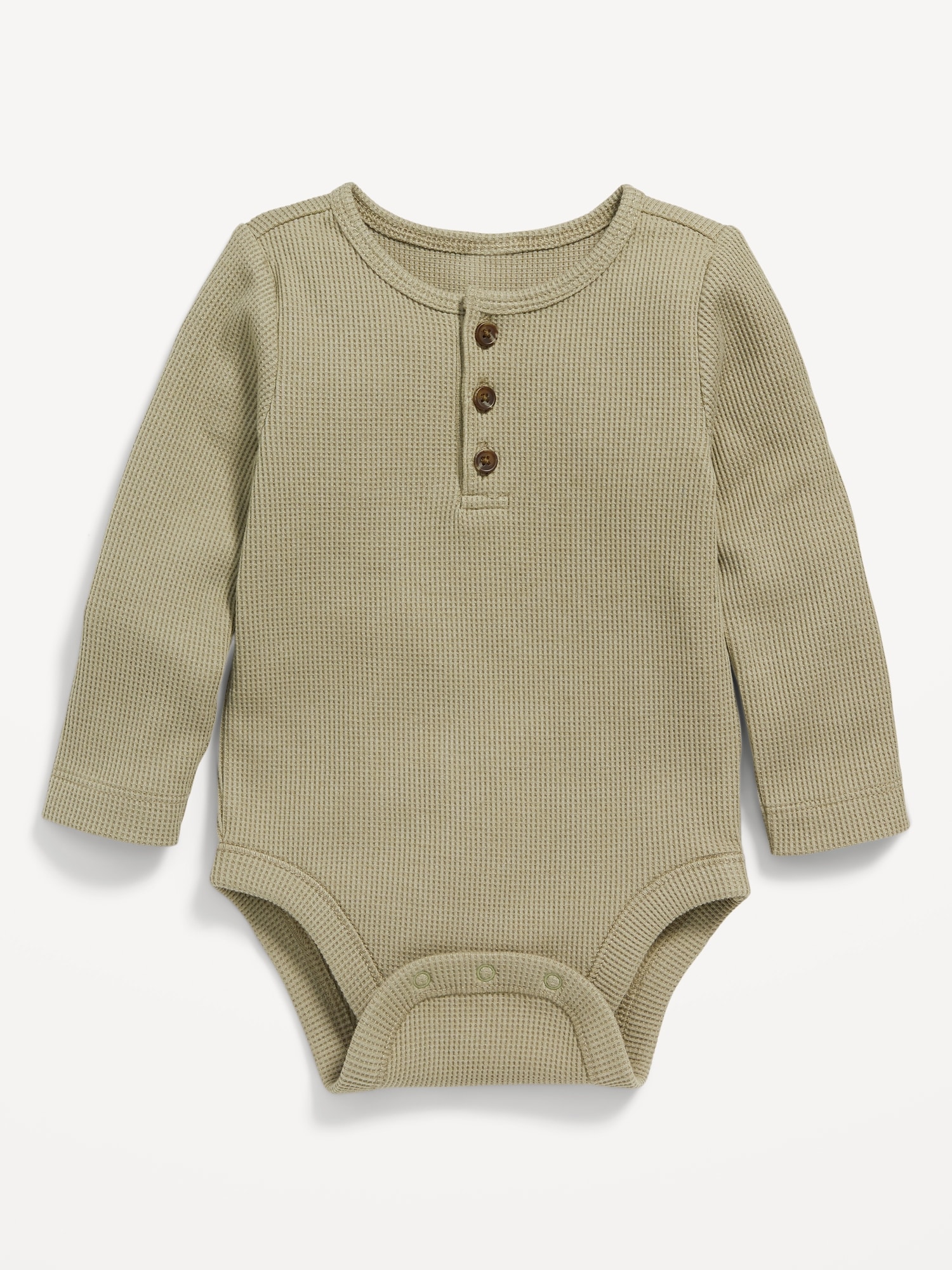 Unisex Long-Sleeve Thermal-Knit Henley Bodysuit for Baby