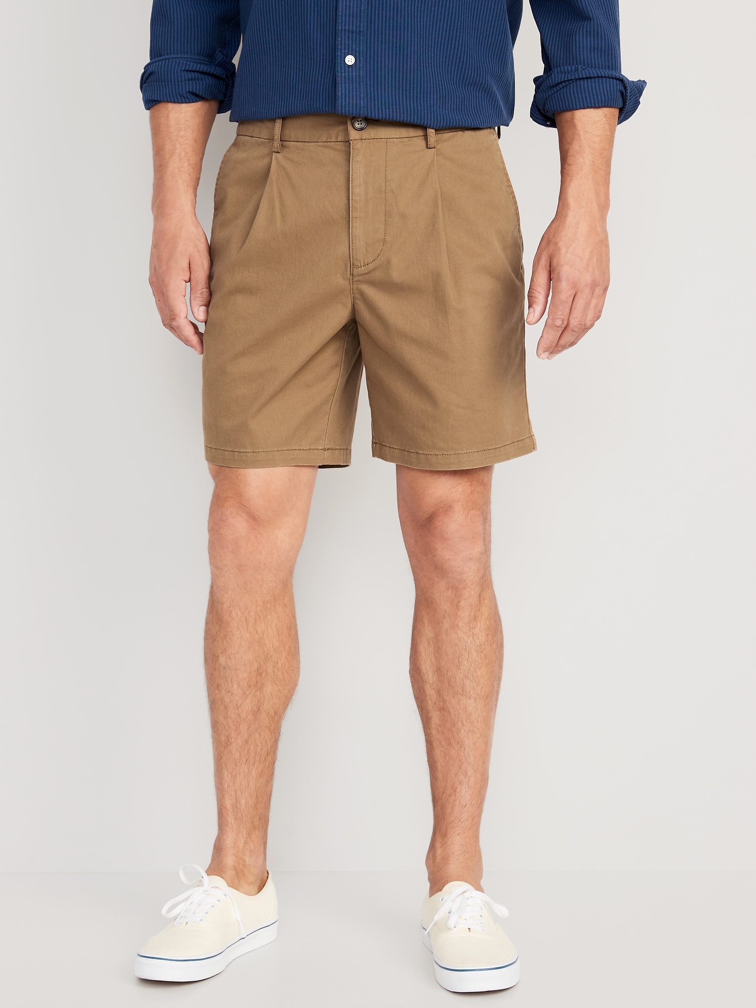 Old Navy Slim Built-In Flex Ultimate Chino Pleated Shorts -- 7-inch inseam brown. 1