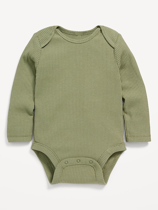 Ribbed Solid Front Button Long-sleeve Baby Romper