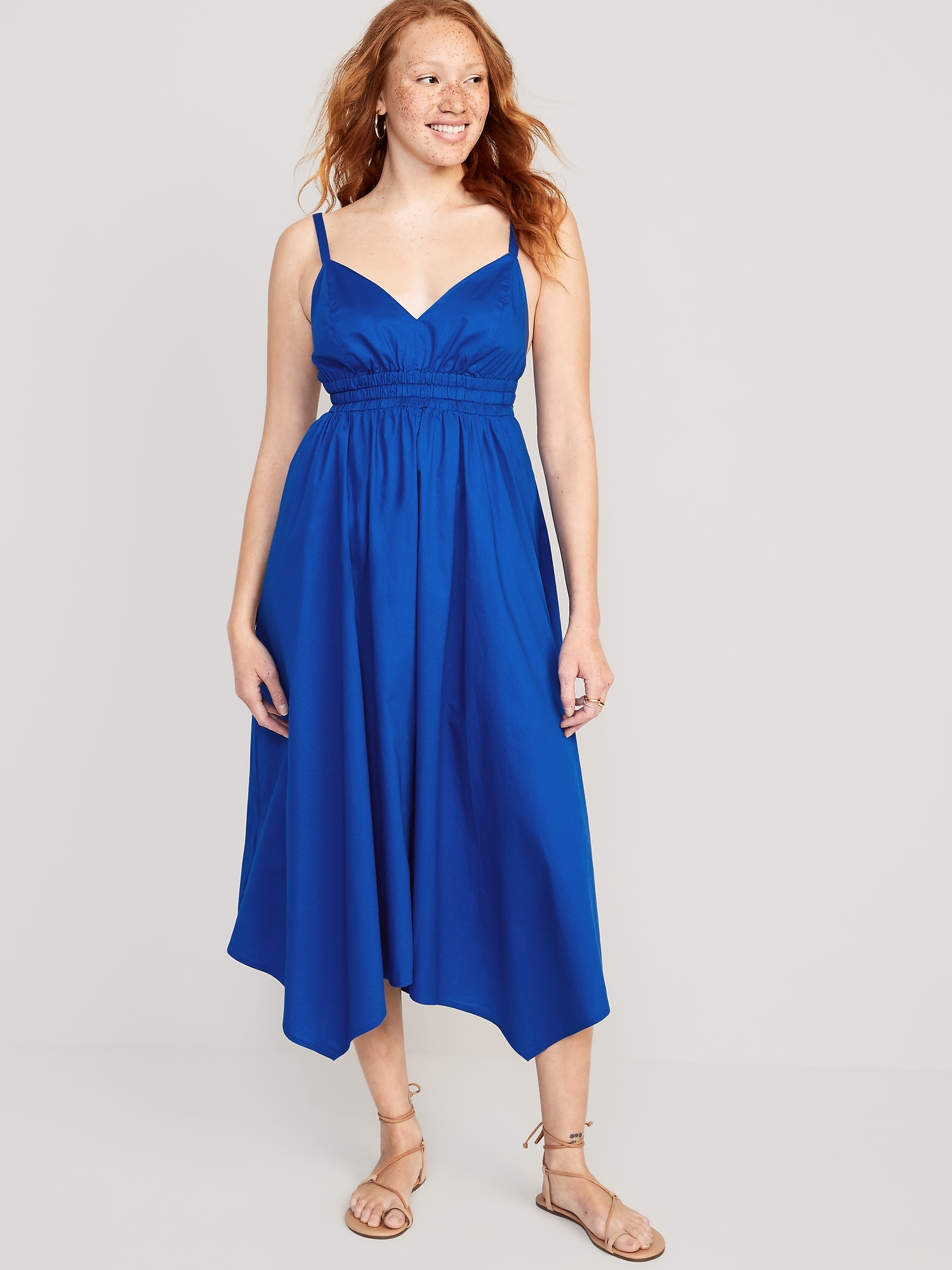 Old Navy Waist-Defined Sleeveless Smocked Maxi Dress for Women blue. 1