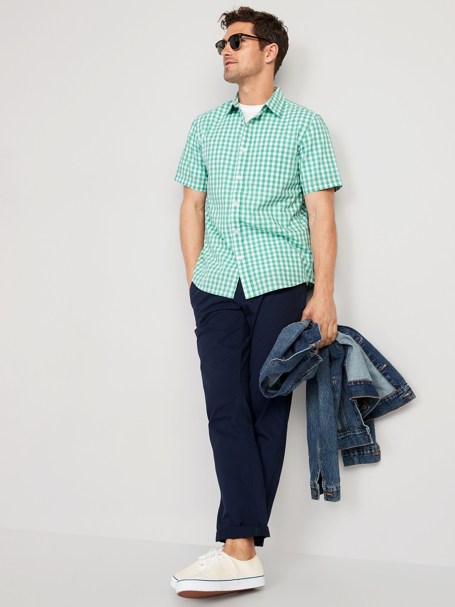 Regular-Fit Everyday Short-Sleeve Gingham Pocket Shirt | Old Navy