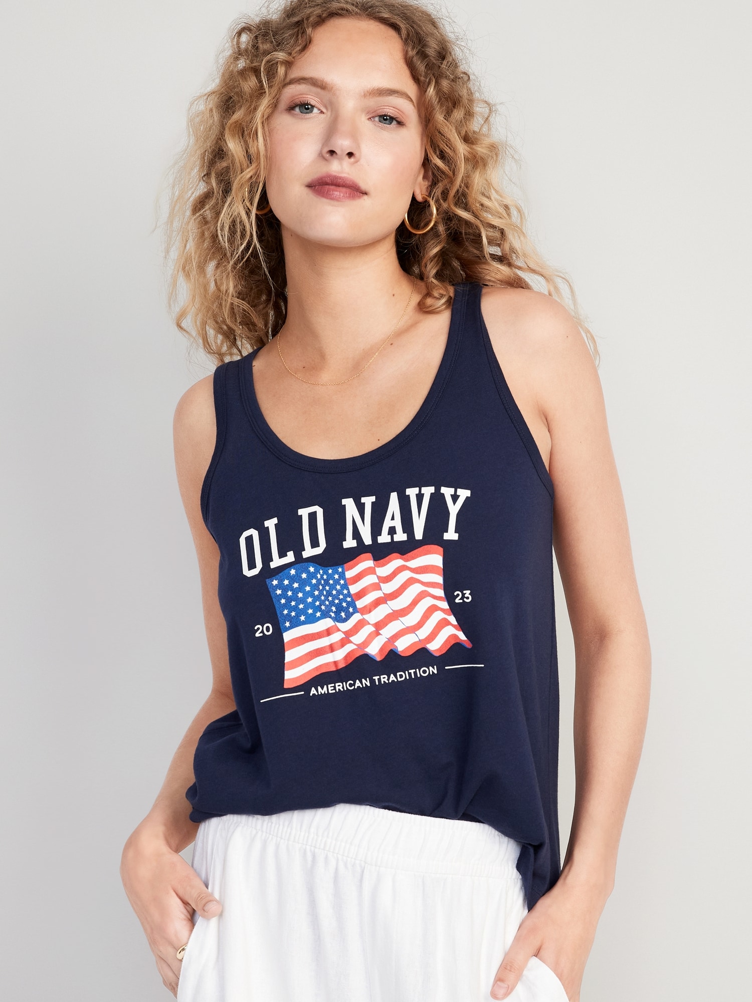 Old Navy Matching "Old Navy" Flag Tank Top for Women blue. 1