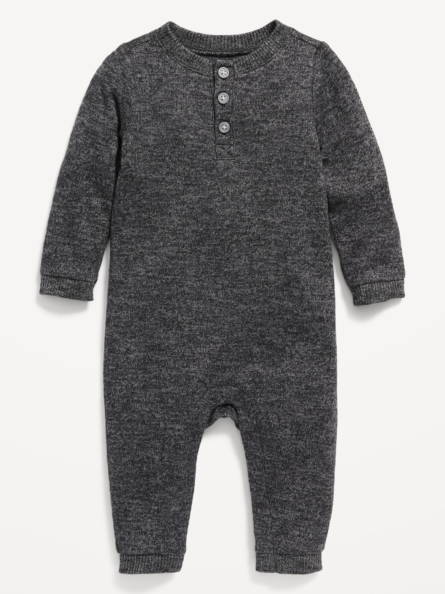 Unisex Long-Sleeve Sweater-Knit Henley One-Piece for Baby