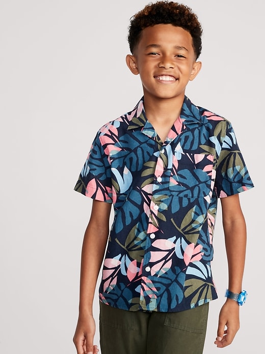 View large product image 1 of 4. Short-Sleeve Printed Linen-Blend Camp Shirt for Boys