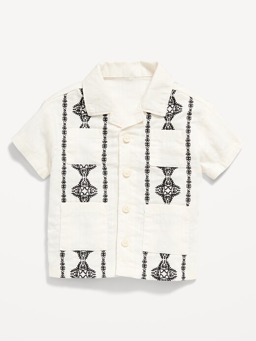 View large product image 1 of 2. Matching Short-Sleeve Embroidered-Print Pocket Shirt for Baby