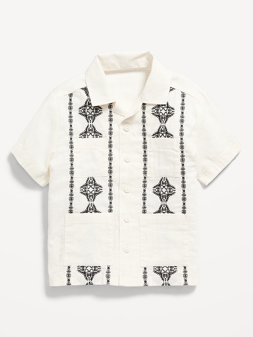 View large product image 1 of 3. Matching Short-Sleeve Embroidered-Print Pocket Shirt for Toddler Boys