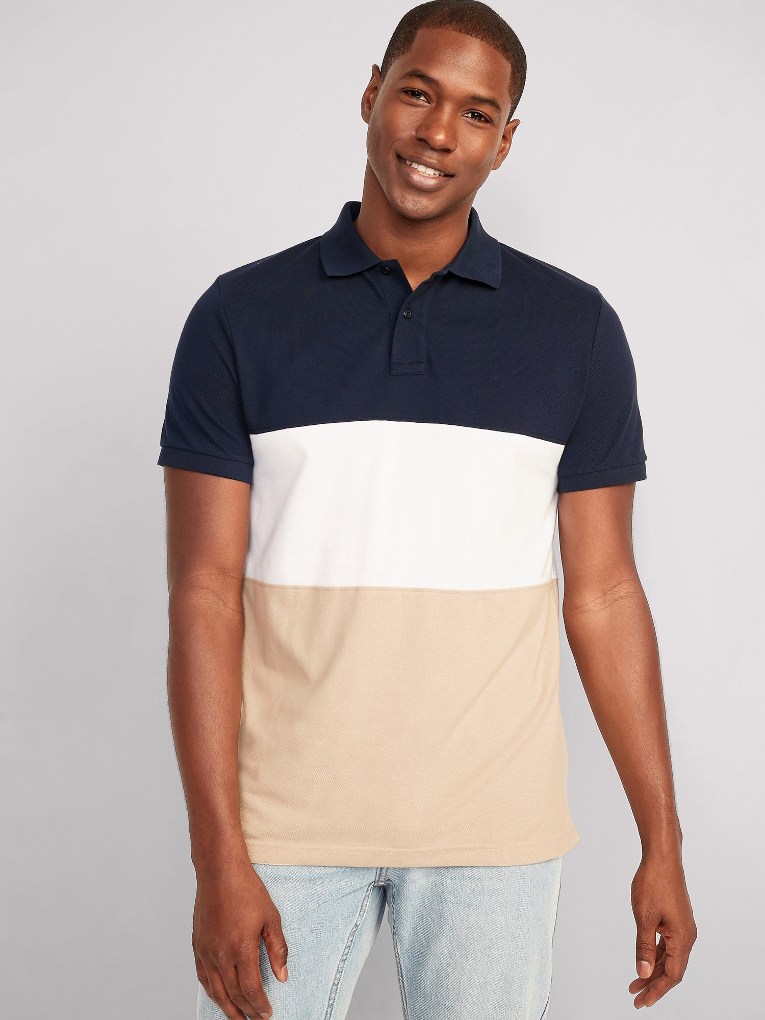 Old Navy Color-Block Classic Fit Pique Polo for Men blue. 1