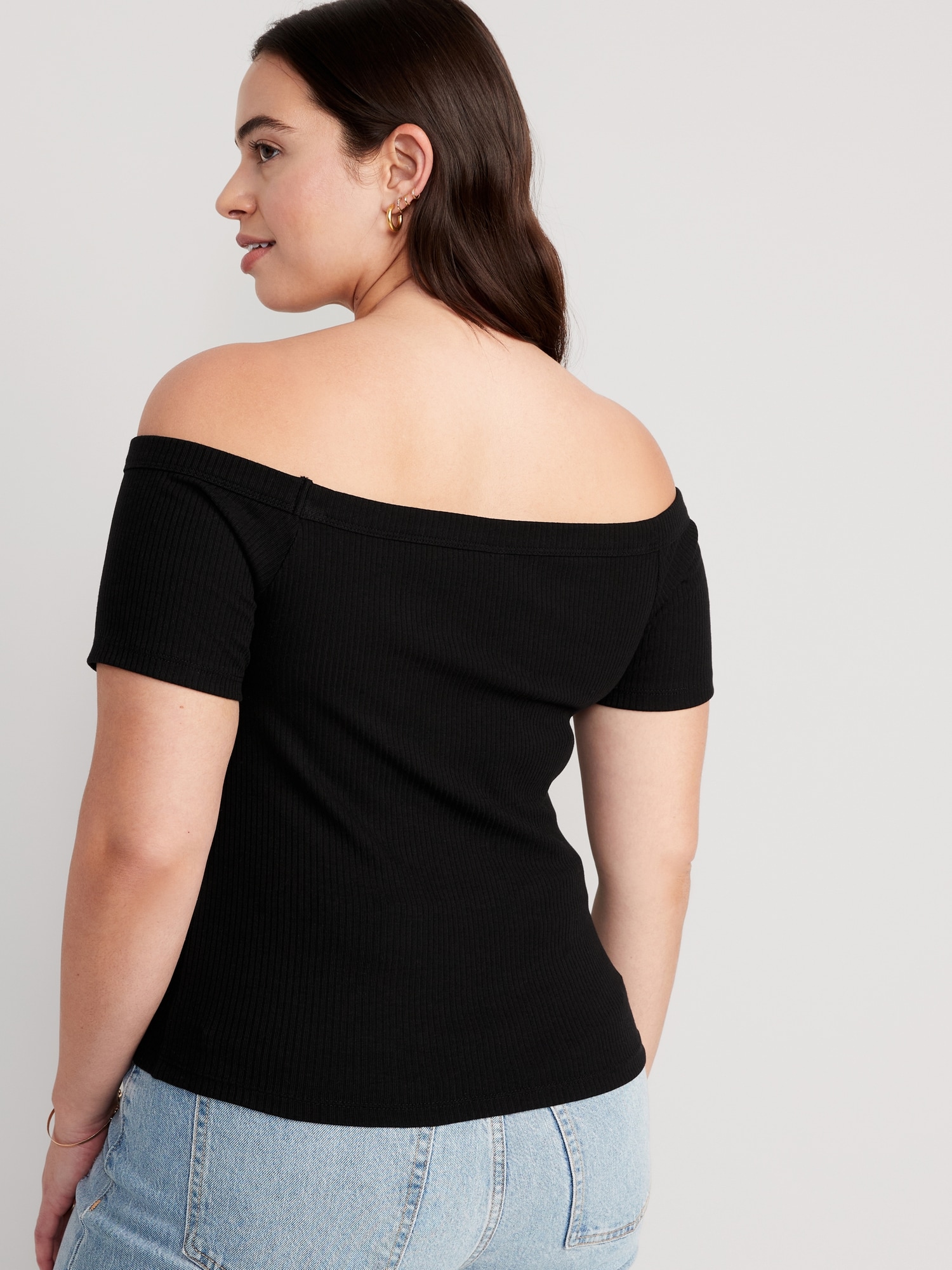 Fitted Off-The-Shoulder T-Shirt for Women Navy Old 