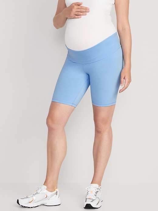 View large product image 1 of 2. Maternity Rollover-Panel PowerChill Biker Shorts -- 8-inch inseam