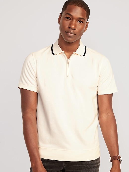 Image number 1 showing, Tipped-Collar French Terry  Quarter ZipPolo