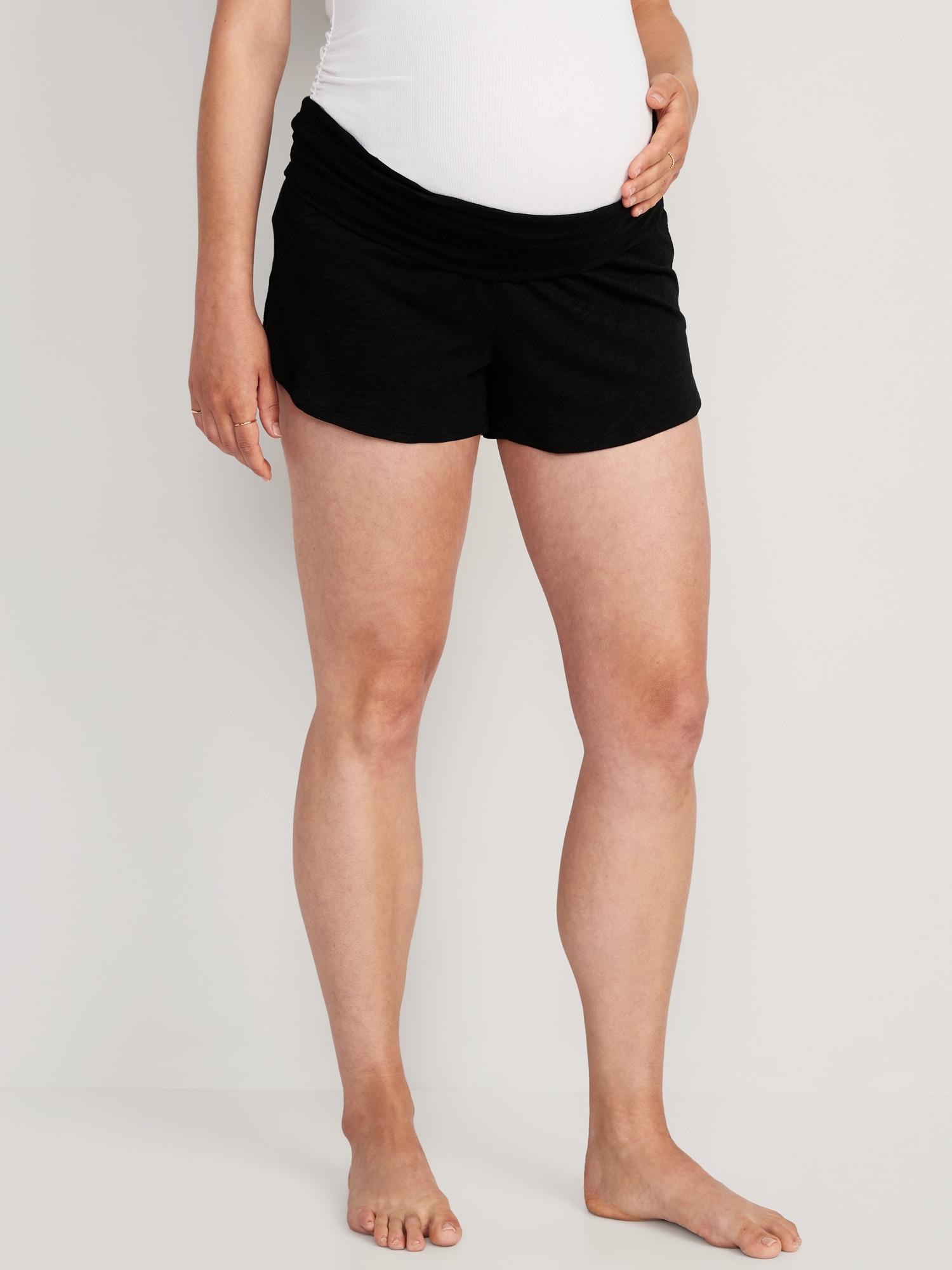 Old Navy - Maternity Rollover-Waist Slub-Knit Shorts -- 3.5-inch inseam  black