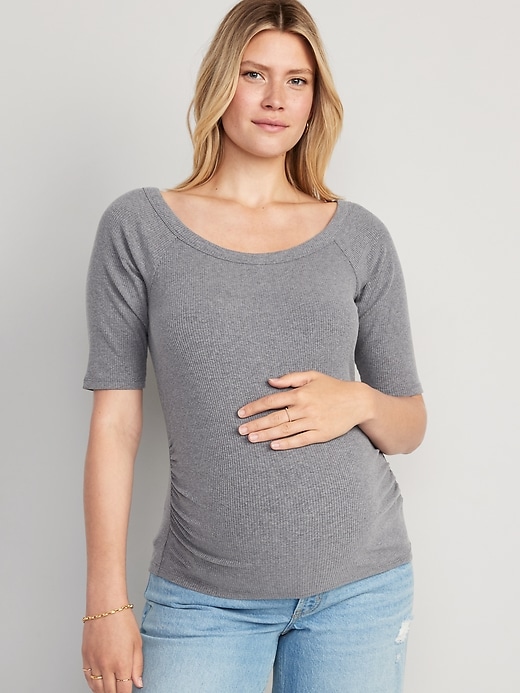 View large product image 1 of 2. Maternity 3/4-Sleeve Side-Shirred T-Shirt