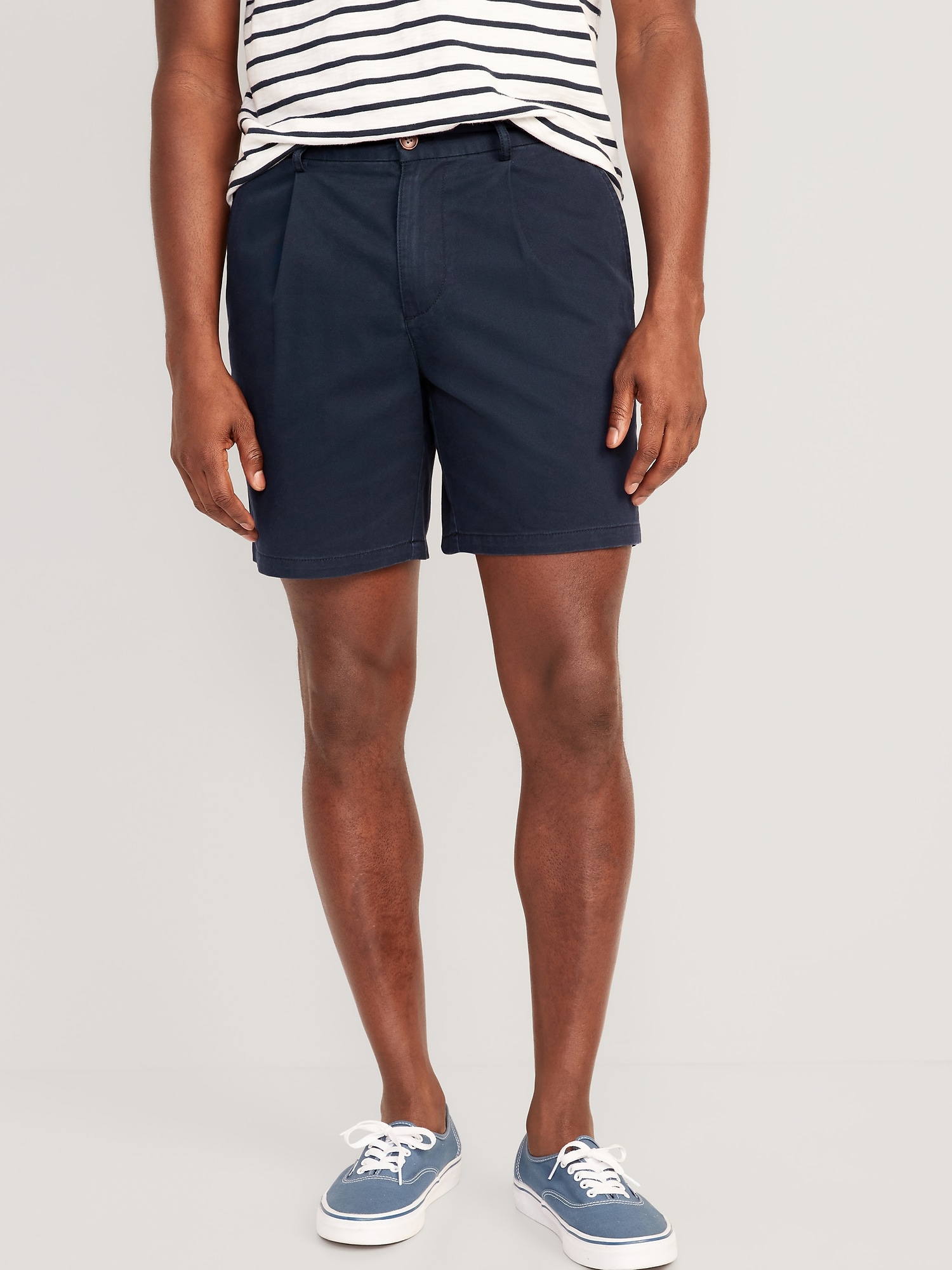 Old Navy Slim Built-In Flex Ultimate Chino Pleated Shorts for Men -- 7-inch inseam blue. 1